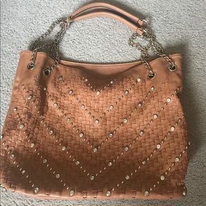 Tan rhinestone hobo handbag